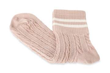 Pair of soft socks isolated on white, above view