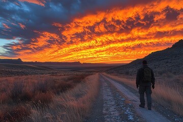 Breathtaking sunset over desert landscape majestic cactus silhouette nature photography calm environment wide angle view serene beauty