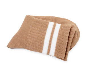 Pair of soft socks isolated on white, top view