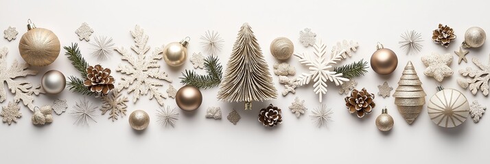 Obraz premium A minimalist layout of chic Christmas decorations, embodying elegance and holiday spirit with warmth.