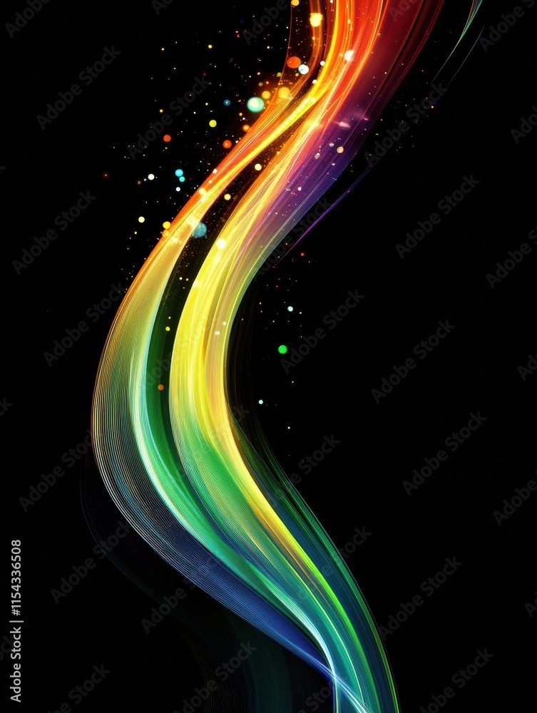 Poster colorful abstract light streaks creating dynamic patterns on a dark backdrop. generative ai