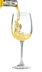 Pouring wine into glass isolated on white