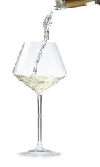 Pouring wine into glass isolated on white