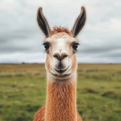 Obraz premium Close-Up of a Llama with Beautiful Fur Against a Natural Landscape