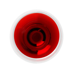 Red wine in glass isolated on white, top view