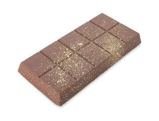One Dubai chocolate bar with pistachios and knafeh isolated on white