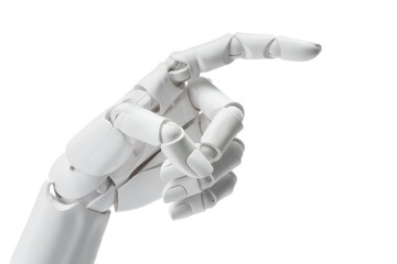 Artificial intelligence. Robot hand pointing at something on white background