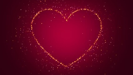 valentines day heart frame with glitter shiny golden stars and particles red love motion background, romantic social media design element