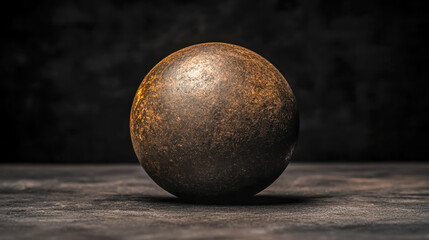 Old cannonball resting on dark surface