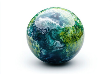 Fototapeta premium Blue and green marble sphere on white background.