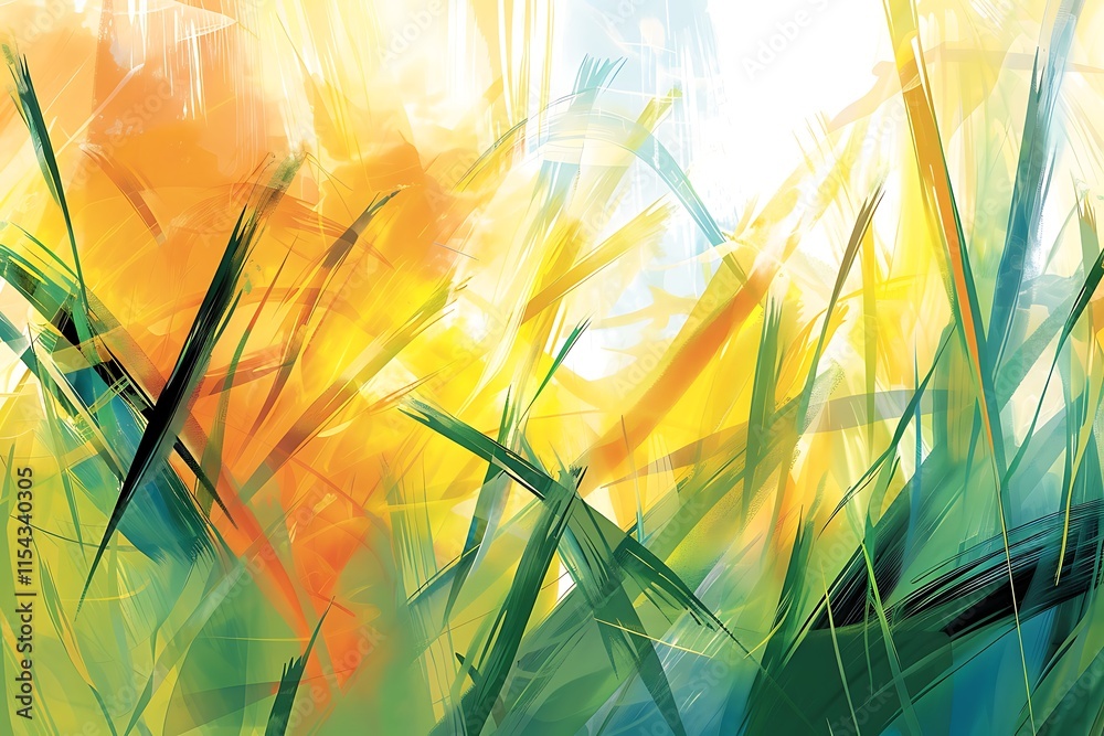 Poster abstract yellow background with grass and rays of light