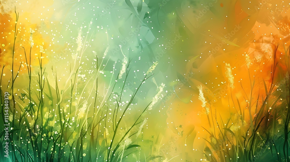 Poster abstract yellow background with grass and rays of light