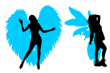 alas, pegatinas, angel, mujer, silueta, gente, vector, baile, evolución, deporte, negro, mujer, ilustración, salto, bailarines, brincar