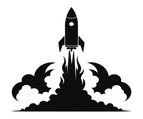 Fototapeta premium Rocket Launch Silhouette, Fiery Blast Off