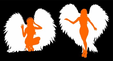 alas, pegatinas, angel, mujer, silueta, gente, vector, baile, evolución, deporte, negro, mujer, ilustración, salto, bailarines, brincar