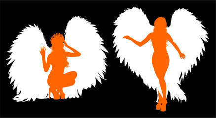 alas, pegatinas, angel, mujer, silueta, gente, vector, baile, evolución, deporte, negro, mujer, ilustración, salto, bailarines, brincar