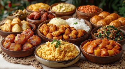 Obraz premium Assorted assorted dishes in bowls, various cuisines.