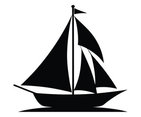 Black Silhouette Sailboat Ocean Vector Graphic