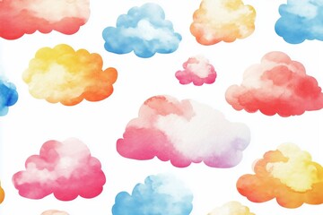 Colorful watercolor cartoon cloud pattern for children s party decorations and designs