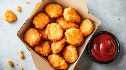 Naklejka premium Appetizing Chicken Nuggets in Box with Sauce