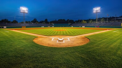 Well Lit Baseball Field at Dusk