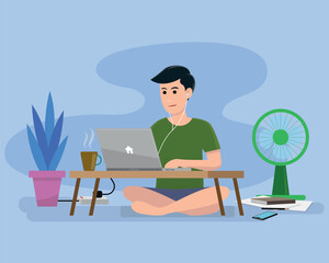 Working at home on the floor vector illustration