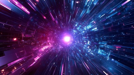 Fototapeta premium Vibrant Futuristic Tunnel: A Stunning 3D Render in Vivid Neon Hues. AI Generated