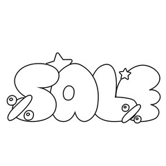 Bubble Lettering of the word Sale in black and white