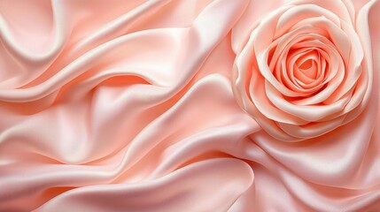 Obraz premium Peach rose on silk fabric background