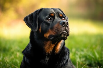 Majestic Rottweiler in vigilance black and tan coat highlighted