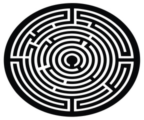 Circular Labyrinth Maze Black Silhouette Image