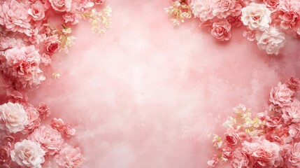Fototapeta premium Pink rose floral frame background