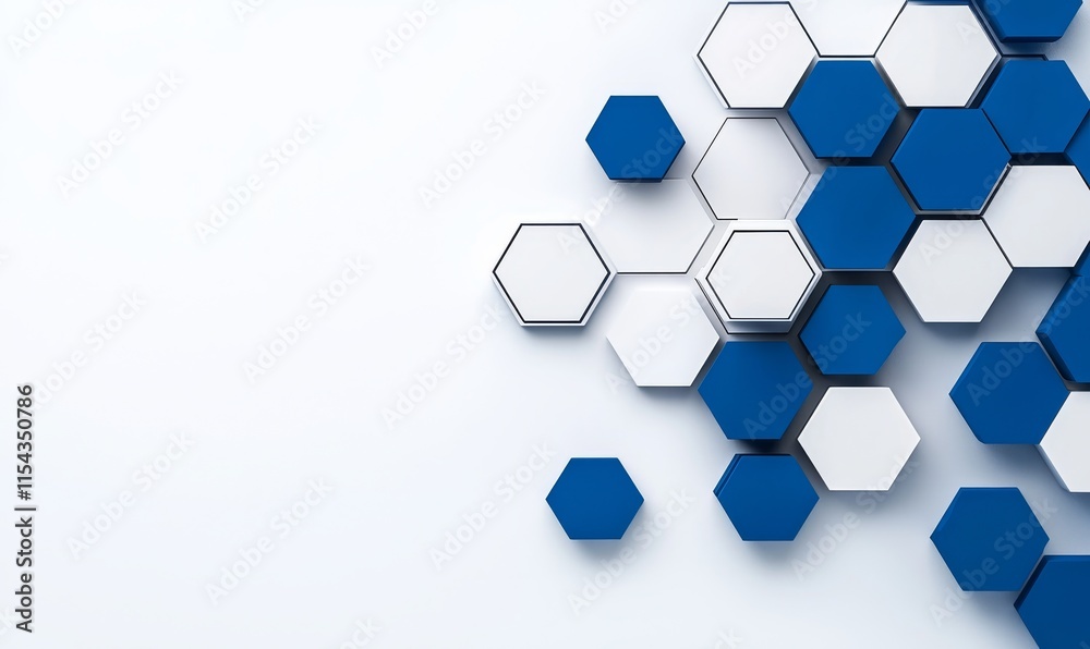 Poster an abstract geometric backdrop featuring isometric blocks and a polygon pattern.