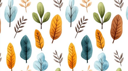 A seamless floral pattern featuring spring flowers and leaves, ideal for wallpaper or fabric designs.