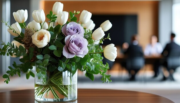 Elegant floral arrangement with copy space for business setting