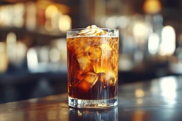 Refreshing cold brew coffee with ice cubes summer kitchen beverage photography cozy atmosphere close-up view summer vibes