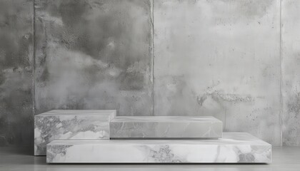 Elegant Gray Marble Platform Display Concrete Wall Background Modern Product Presentation