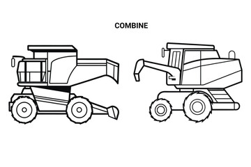 Customizable Combine Harvester Outline Vector Illustration