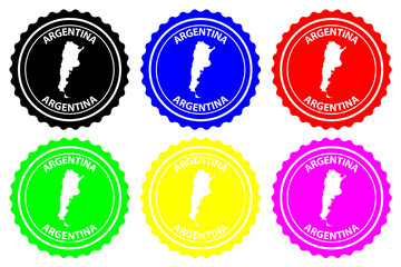 Argentina - rubber stamp - vector, Argentina map pattern - sticker - black, blue, green, yellow, purple and red