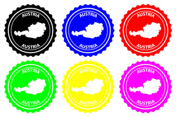 Austria - rubber stamp - vector, Austria map pattern - sticker - black, blue, green, yellow, purple and red