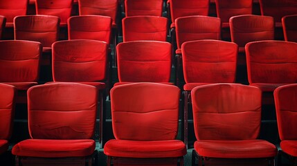 Rows of red chairs in an entertainment performance hall.