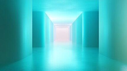 Fototapeta premium Ethereal Teal Corridor: Stunning 3D Render in a Futuristic Minimalist Style. AI Generated