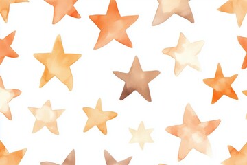 Seamless watercolor pattern of cute orange and beige stars on a white background ideal for children s room decor playful design elements