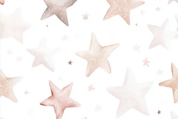 Seamless watercolor pattern of cute white and beige stars on a white background ideal for children s room decor playful design elements 