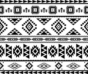 Aztec tribal seamless pattern. Black and white boho design.