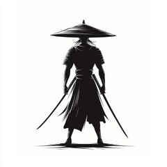 Obraz premium Silhouette of a Samurai warrior, back view.