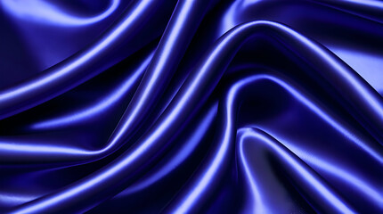 Obraz premium Close-up of luxurious deep blue satin fabric with smooth folds, glossy reflective surface, rich color, intricate texture, abstract composition, light and shadow interplay, generative ai