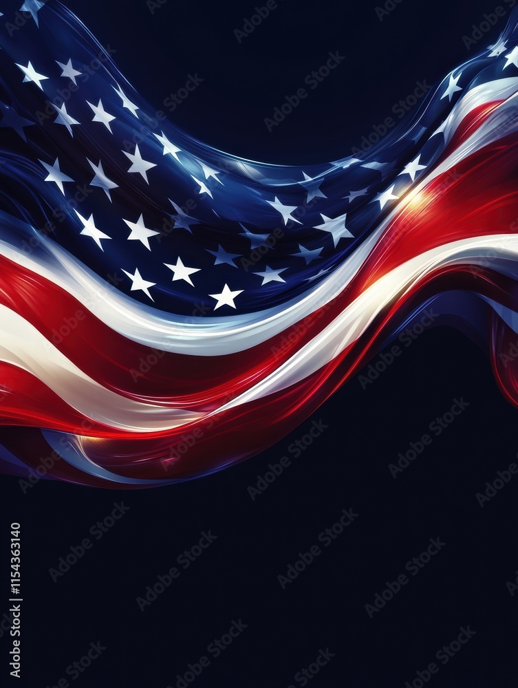 Aufkleber flowing fabric texture of the american flag with vibrant colors and striking movement under soft lig