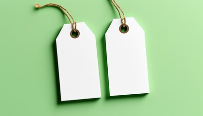 mockup Blank price tags on green background with copy space