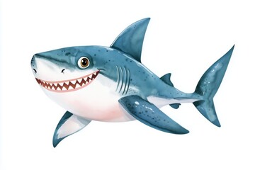 Obraz premium Watercolor illustration of cheerful shark with friendly smile, perfect for kids decor 